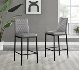 Furniturebox Milan Grey Diamond-Stiched Faux Leather Black Leg Padded Bar Stools (Set Of 2) - thumbnail 1