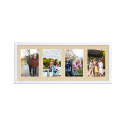 AK Frames 50X20Cm White Sleek Multi Photo Frame With Ivory Mount - Holds 4 Apertures (4X) 6X4 Photos - thumbnail 1