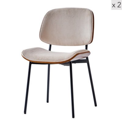 Nordlys Set Of 2 Metal Dining Chairs In Wood And Beige Corduroy Modern Design Style Dining Room - image 1