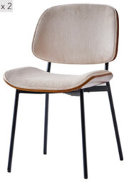 Nordlys Set Of 2 Metal Dining Chairs In Wood And Beige Corduroy Modern Design Style Dining Room - thumbnail 2