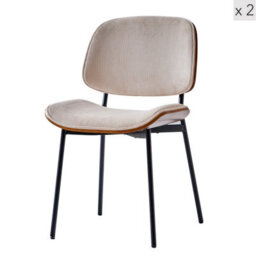 Nordlys Set Of 2 Metal Dining Chairs In Wood And Beige Corduroy Modern Design Style Dining Room - thumbnail 1