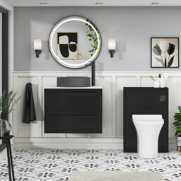 Royal Bathrooms Royal Bathroom Elmore 700mm Nocturne Black Wall Mounted Bathroom Vanity Unit 2 Drawer Plain White Worktop With Art Round Basin - thumbnail 5