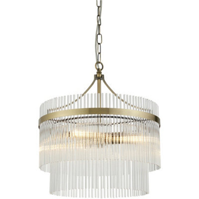Loops Multi Arm Hanging Ceiling Pendant Light - Antique Brass Plate & Clear Glass - 3 X 7W Led E14 - image 1