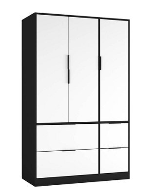 Urbn-Living Urbnliving 3 Door Wardrobe With 4 Drawers Wooden Bedroom Storage Cupboard With Hanging Rail For Clothes - Black Unit & White Doo - image 1