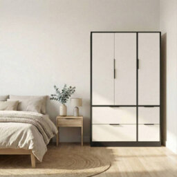Urbn-Living Urbnliving 3 Door Wardrobe With 4 Drawers  Wooden Bedroom Storage Cupboard With Hanging Rail For Clothes - Black Unit & White Doo - thumbnail 2