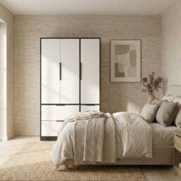 Urbn-Living Urbnliving 3 Door Wardrobe With 4 Drawers  Wooden Bedroom Storage Cupboard With Hanging Rail For Clothes - Black Unit & White Doo - thumbnail 3