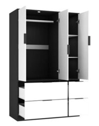 Urbn-Living Urbnliving 3 Door Wardrobe With 4 Drawers  Wooden Bedroom Storage Cupboard With Hanging Rail For Clothes - Black Unit & White Doo - thumbnail 7