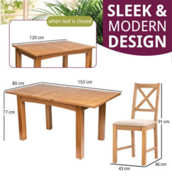 Hallowood Furniture Camberley Oak Butterfly Extending Dining Table With 4 Cross Back Chairs In Beige Fabric Seats - thumbnail 3