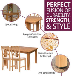 Hallowood Furniture Camberley Oak Butterfly Extending Dining Table With 4 Cross Back Chairs In Beige Fabric Seats - thumbnail 2