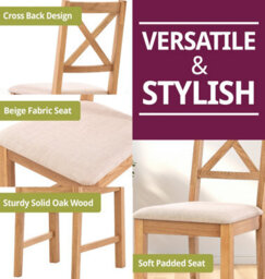 Hallowood Furniture Camberley Oak Butterfly Extending Dining Table With 4 Cross Back Chairs In Beige Fabric Seats - thumbnail 5