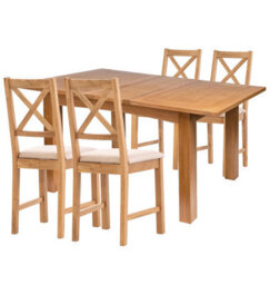 Hallowood Furniture Camberley Oak Butterfly Extending Dining Table With 4 Cross Back Chairs In Beige Fabric Seats - thumbnail 8