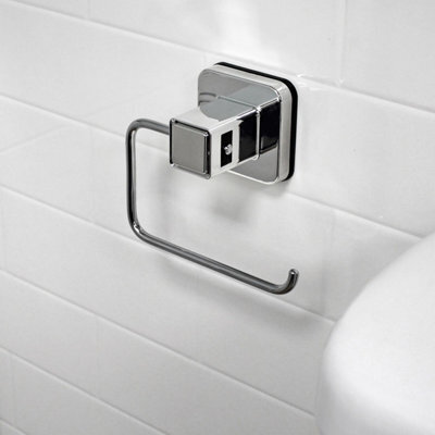 Showerdrape Pushloc Chrome Steel Suction Wall Mounted Toilet Roll Holder With Mounting Square - image 1
