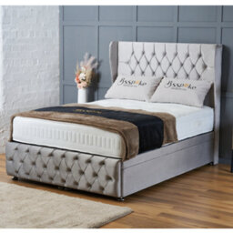 Bsspoke Ottoman Divan Bed Silver Velvet Orthopaedic Mattress & 54Inch Headboard End Lift Up Storage Solid Divan Base In All Sizes - thumbnail 4