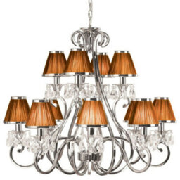 Esher Ceiling Pendant Chandelier Nickel Crystal & Brown Shades 12 Lamp Light - thumbnail 1