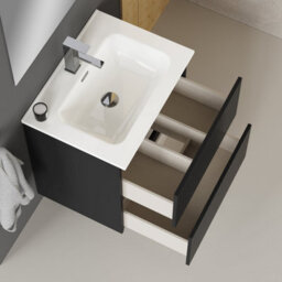 Banyetti Linea Matt Black Ribbed Double Drawer Wall Hung Vanity Unit 600mm X 390mm - thumbnail 4