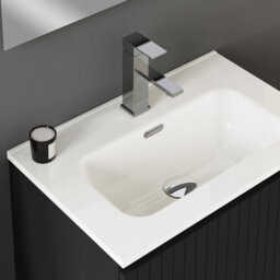 Banyetti Linea Matt Black Ribbed Double Drawer Wall Hung Vanity Unit 600mm X 390mm - thumbnail 3