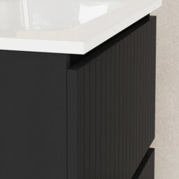 Banyetti Linea Matt Black Ribbed Double Drawer Wall Hung Vanity Unit 600mm X 390mm - thumbnail 2