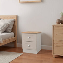 Santander Ready Assembled Matt Beige & Oak 2 Drawer Wide Bedside Chest (H)502mm (W)395mm (D)411mm