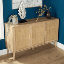 Home Source Astbury Sideboard 3 Rattan Doors Solid Wooden Legs Cabinet Storage Unit - thumbnail 3