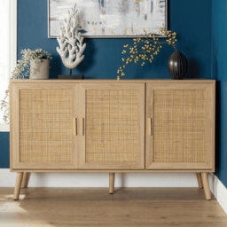 Home Source Astbury Sideboard 3 Rattan Doors Solid Wooden Legs Cabinet Storage Unit - thumbnail 2