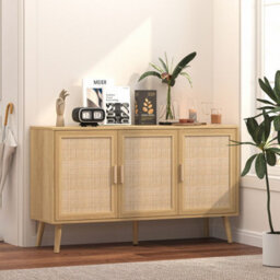 Home Source Astbury Sideboard 3 Rattan Doors Solid Wooden Legs Cabinet Storage Unit - thumbnail 1