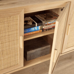 Home Source Astbury Sideboard 3 Rattan Doors Solid Wooden Legs Cabinet Storage Unit - thumbnail 4