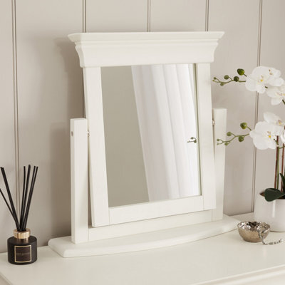 The Furniture Market Wilmslow White Painted Vanity Dressing Mirror Elegant French Inspired Design, Adjustable Angle, Satin Paint Finish - image 1