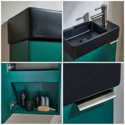 Homestylestore 400mm Dark Green Wall Hung Bathroom Vanity Unit Black Basin And Aged Gold Finger Pull Handle - thumbnail 2