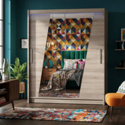Westa Xiv 200 Cm Mirrored Sliding Truffle Wardrobe Spacious Modern Storage With Shelves Hanging Space And Rgb Led Colorful - thumbnail 2