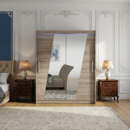 Westa Xiv 200 Cm Mirrored Sliding Truffle Wardrobe Spacious Modern Storage With Shelves Hanging Space And Rgb Led Colorful - thumbnail 3