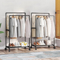 Metal Clothes Hanging Rail Stand Shoe Rack Storage Shelf - thumbnail 5