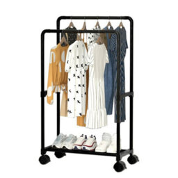 Metal Clothes Hanging Rail Stand Shoe Rack Storage Shelf - thumbnail 4