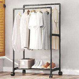 Metal Clothes Hanging Rail Stand Shoe Rack Storage Shelf - thumbnail 3