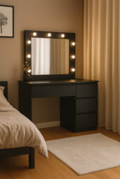 RAC3 Vanity Dressing Table With Led Lighted Mirror & Drawers Modern Makeup Desk With Storage For Bedroom (Black )