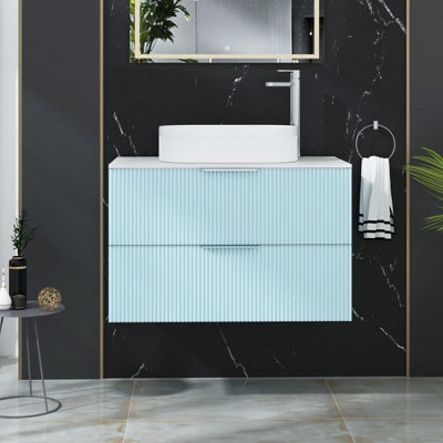 Royal Bathrooms Evora 800mm Powder Blue Fluted Wall Hung Countertop Vanity Unit 2 Drawer With Lyon Basin - image 1