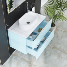 Royal Bathrooms Evora 800mm Powder Blue Fluted Wall Hung Countertop Vanity Unit 2 Drawer With Lyon Basin - thumbnail 3