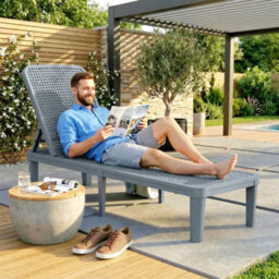 Outsunny Plastic Sun Lounger, 4-Position Garden Lounger, Dark Grey - thumbnail 8