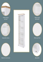 Core Products White Wax Premium Corona Tall Narrow Bookcase With Antique Wax Top H176.0Cm X W46.0Cm X D20.0Cm - thumbnail 5