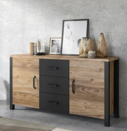Arte Olin 26 Industrial Sideboard Cabinet In Appenzeller Fichte Oak & Black Matt - W1470mm X H790mm X D430mm - thumbnail 3