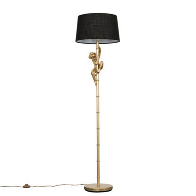 Valuelights Modern Gold Hanging Monkey Design Floor Lamp With Black Tapered Shade - Includes 6W Led Bulb 3000K Warm White - image 1