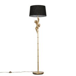 Valuelights Modern Gold Hanging Monkey Design Floor Lamp With Black Tapered Shade - Includes 6W Led Bulb 3000K Warm White