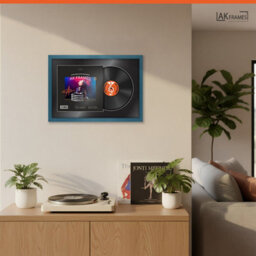 "AK Frames 25X17"" Navy Blue Sleek Vinyl Record Frame With Black Mount For 12 Inch Lp Cover & Disc - Overlapped Design" - thumbnail 5