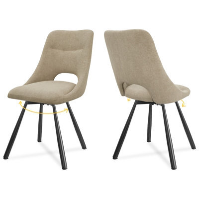 Longtoo Dining Chairs Set Of 2, 360 Degrees Swivel Kitchen Chairs, Ergonomic Upholstered Chair With Metal Legs, Khaki - image 1