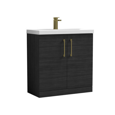 Balterley Bramshall Contemporary Bathroom 2 Soft Close Door Floor Standing Vanity Unit & Mid-Edge Basin, Charcoal Black, 810mm - image 1