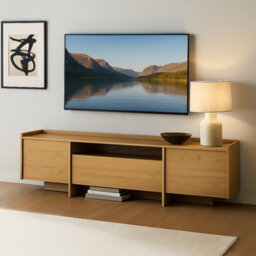 Impact Furniture Tv Unit With Storage Large Cabinet 200Cm Wide Stand For Up 80 Inch Tv Modern White Washed Light Oak Doors Japandi