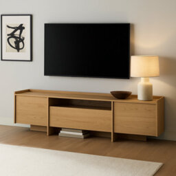 Impact Furniture Tv Unit With Storage Large Cabinet 200Cm Wide Stand For Up 80 Inch Tv Modern White Washed Light Oak Doors Japandi - thumbnail 2