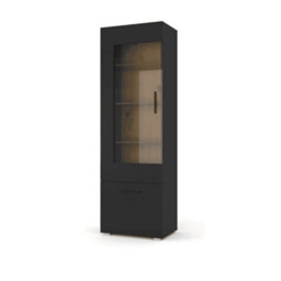 Arte Elegant Anette Tall Display Cabinet H1900mm W600mm D440mm With Glass Shelves And Hinged Doors In Oak Artisan & Black