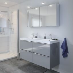 GoodHome Imandra Compact Matt Silver Mirror Effect Double Bathroom Cabinet Mirrored (H)600mm (W)600mm - thumbnail 4