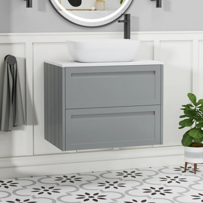 Royal Bathrooms Royal Bathroom Elmore 700mm Matt Pebble Grey Wall Mounted Countertop Bathroom Vanity Unit 2 Drawer With Elva Basin - image 1