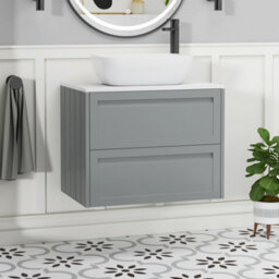 Royal Bathrooms Royal Bathroom Elmore 700mm Matt Pebble Grey Wall Mounted Countertop Bathroom Vanity Unit 2 Drawer With Elva Basin - thumbnail 1